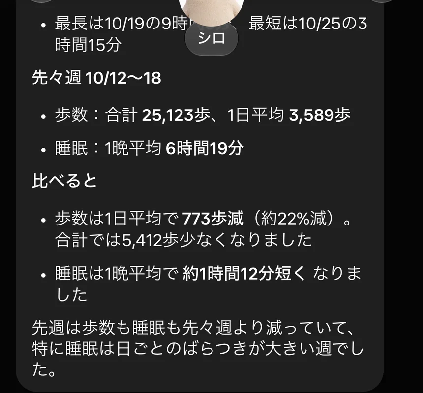 先週と先々週の歩数と睡眠の比較